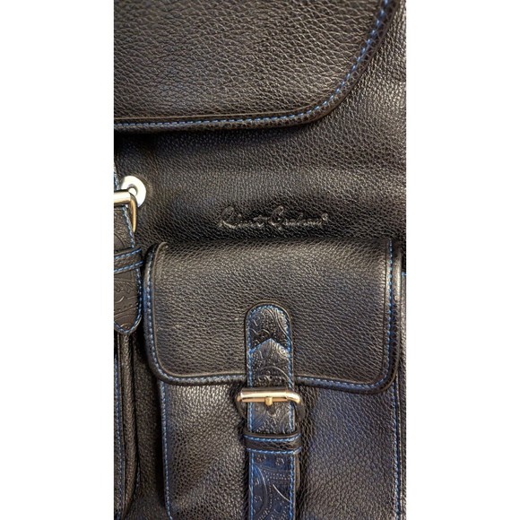 ROBERT GRAHAM BLACK WITH BLUE LINING FAUX LEATHER BACKPACK PAISLEY INSIDE LAPTOP - Picture 2 of 2